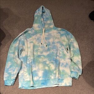 Blue and White Tie-Dye Hoodie Sweatshirt
